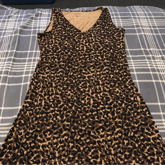 Kate Hill High Low Leopard Print Midi Dress V-Neck Stretchy Sleeveless